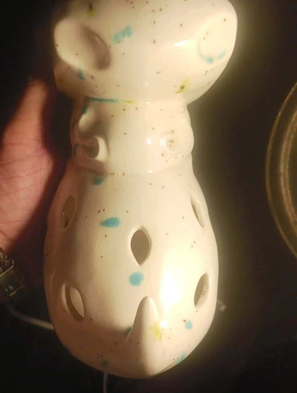 Vtg 70s White W/blue Speckled  Toothbrush Holder Hippo Unique  Home Accessories